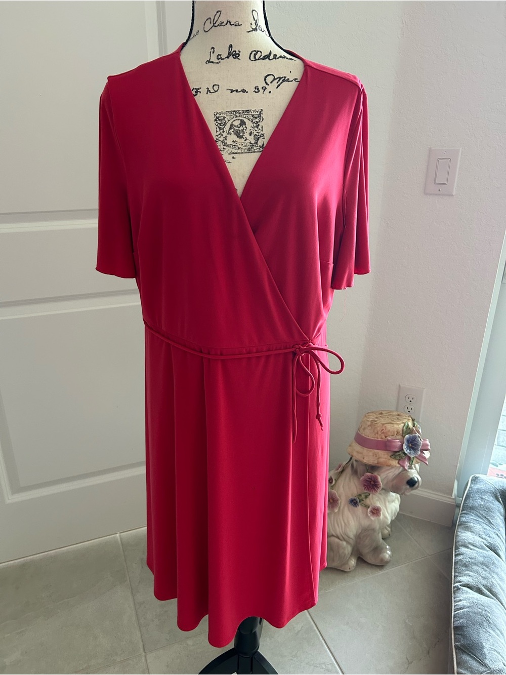Ashley Graham Beyond Classic PinkRed Midi Dress with Tie Waist size XL